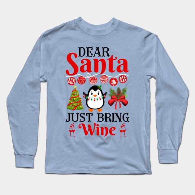 Dear Santa bring me wine funny christmas humour snow retro Long Sleeve T-Shirt by SpaceWiz95